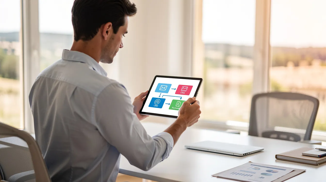 Automatisation des tâches répétitives pour une PME à Salon-de-Provence, montrant un workflow sur une tablette.
