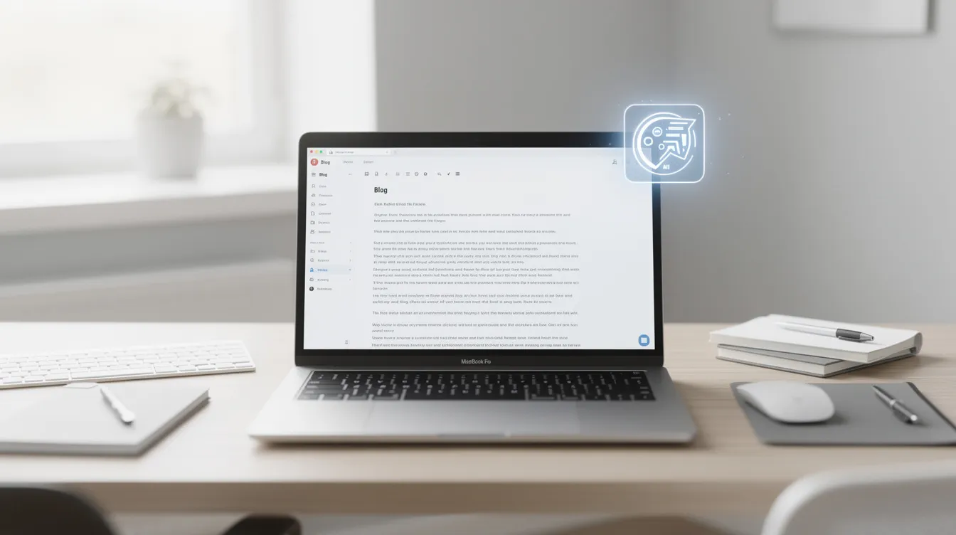 A person using the HubSpot AI blog writer on a laptop to create content.