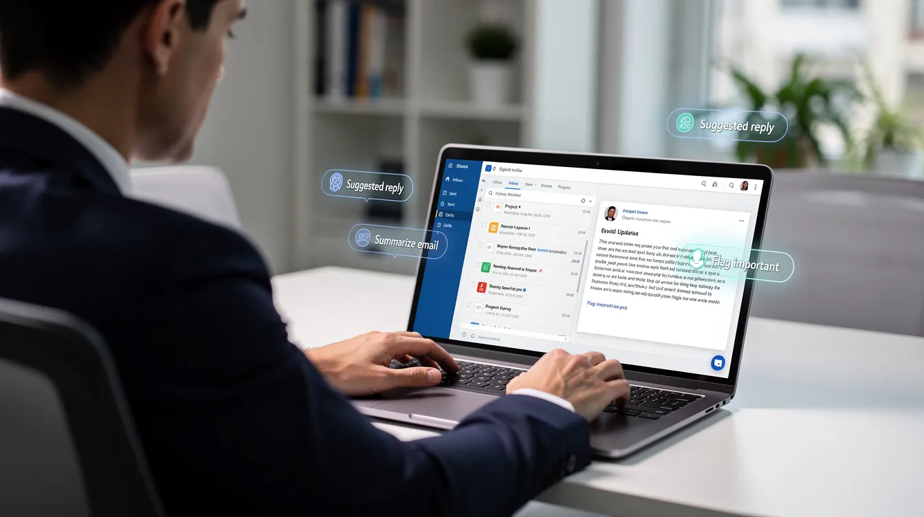 Utilisation d'une intelligence artificielle pour optimiser la gestion des e-mails dans Microsoft Outlook.