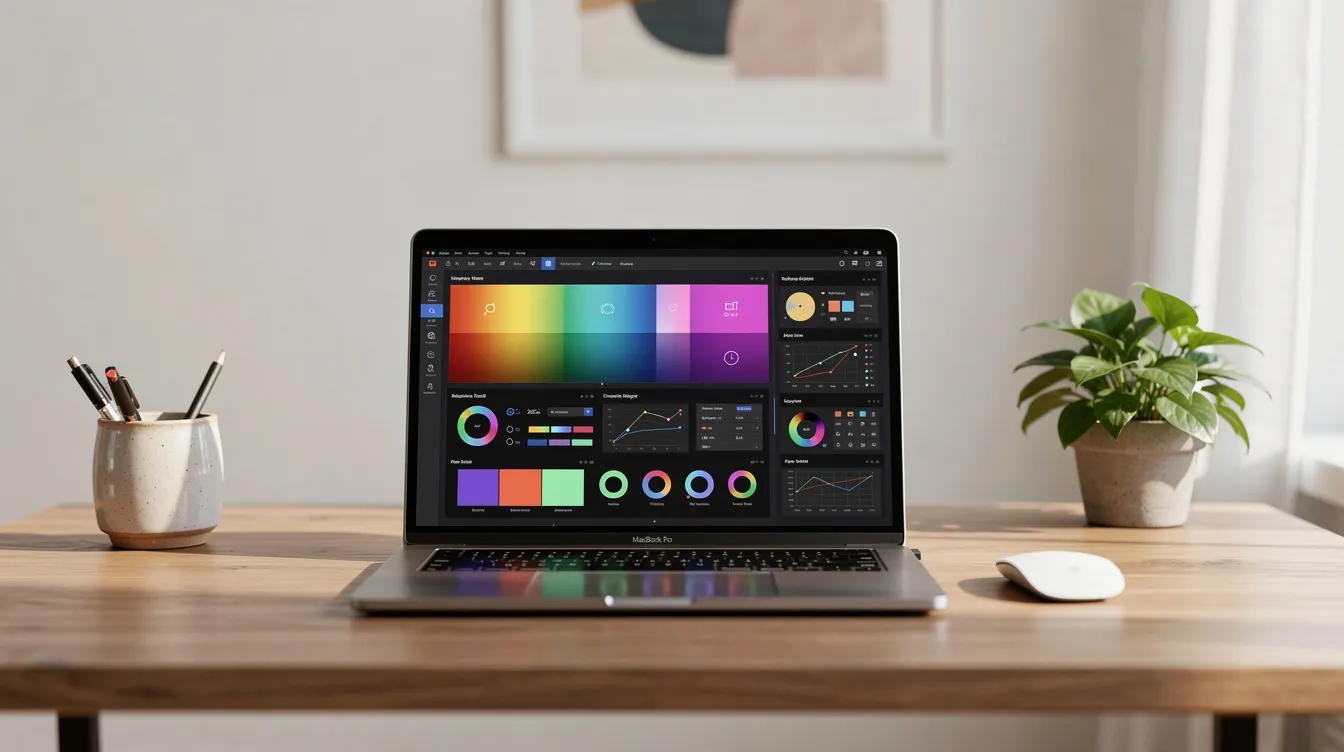 A Mac laptop on a desk showing a screen recording interface.