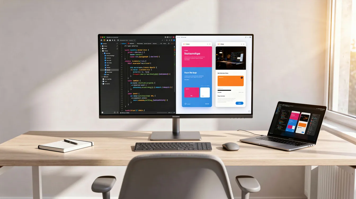 A professional workstation setup showing a screen recording in progress, representing the use of OBS screen recording software.