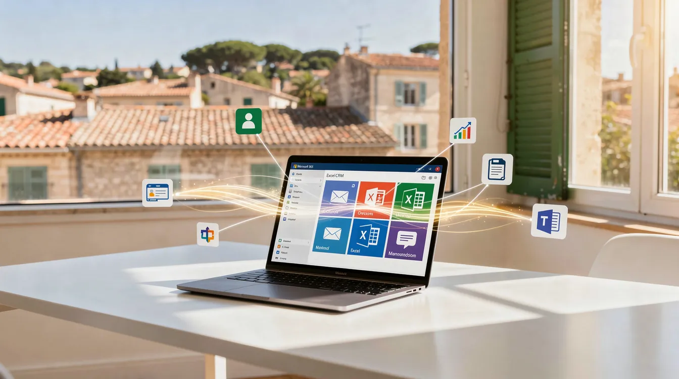 Intégration de Microsoft 365 dans un bureau moderne à Aix-en-Provence, montrant la connexion des applications.