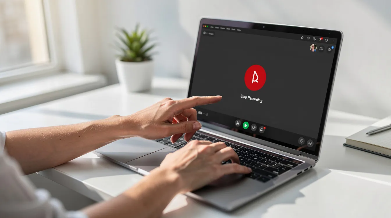 A person stopping a screen recording on a Mac by clicking the on-screen stop button.