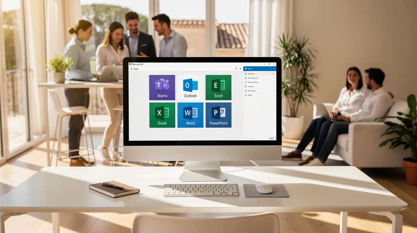 Équipe de PME collaborant dans un bureau moderne à Vitrolles grâce à une intégration Microsoft 365.
