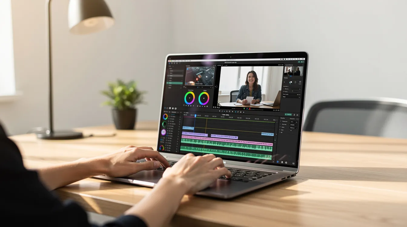 A person using a modern screen recording app on a MacBook to compress and share a video.
