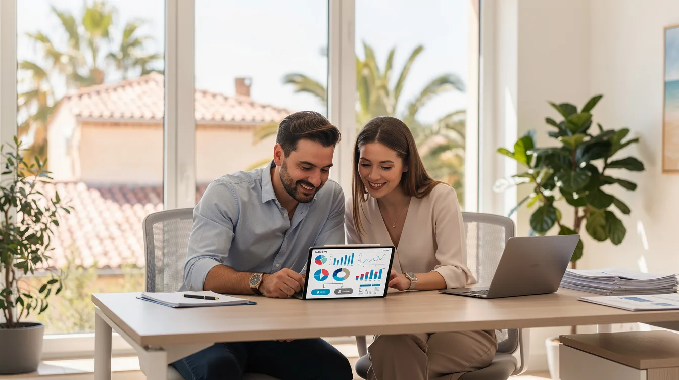 Un consultant IA et un dirigeant de PME discutant d'un audit IA à Aubagne devant une tablette.