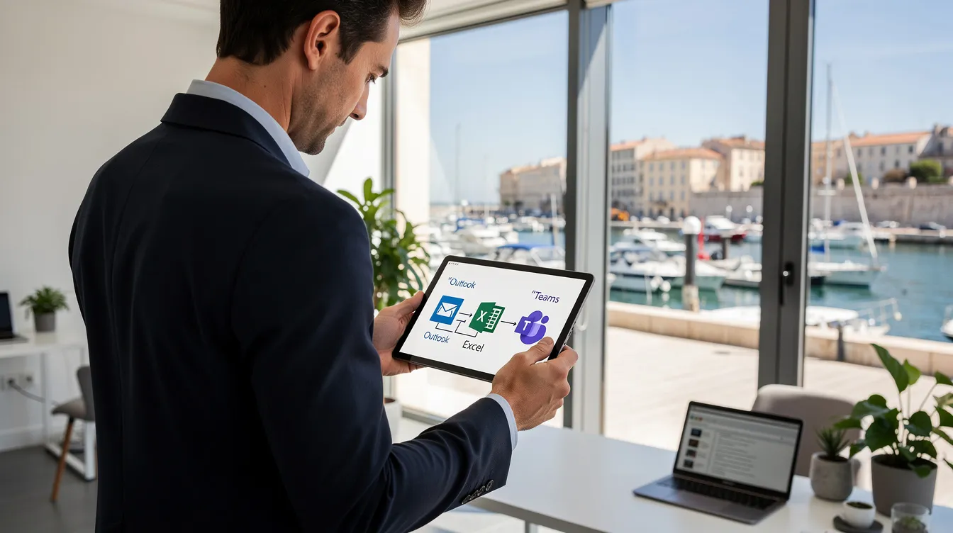 Intégration Microsoft 365 à Marseille pour une PME, avec un aperçu des outils de productivité.