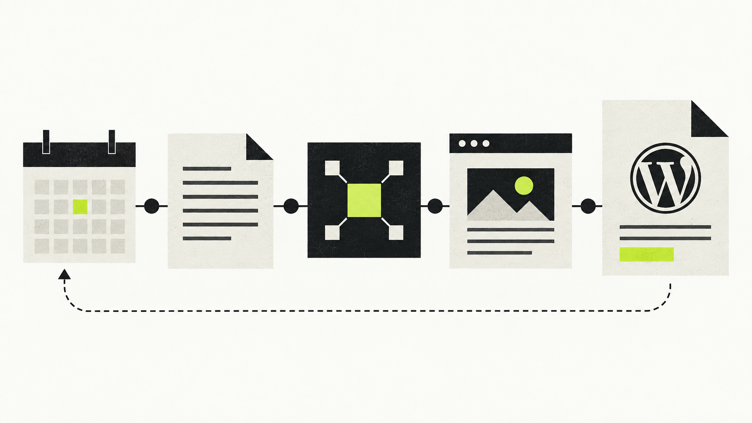 Editorial illustration: Make.com WordPress Blog Automation: How to Wire It Up (and What It Won't Do)